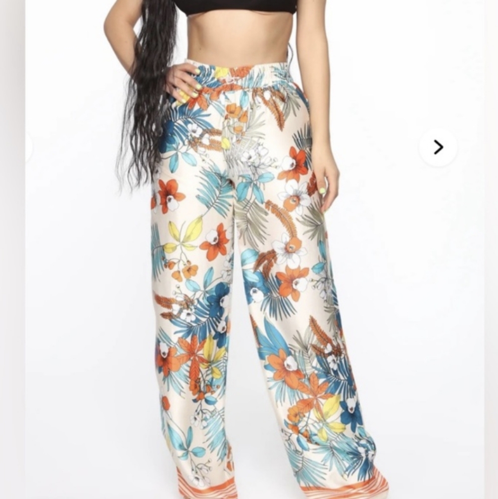 Fashion Nova Tropical Silky Wide Leg Pants
